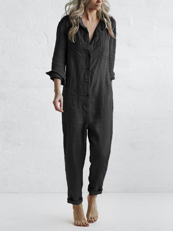 Sascha | Katoenen Jumpsuit met lange mouwen