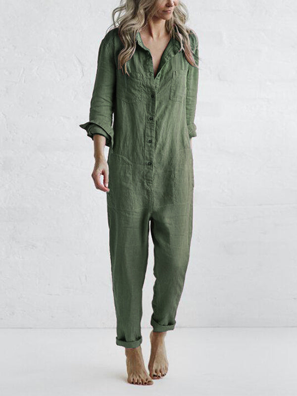 Sascha | Katoenen Jumpsuit met lange mouwen