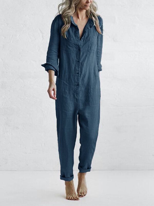 Sascha | Katoenen Jumpsuit met lange mouwen